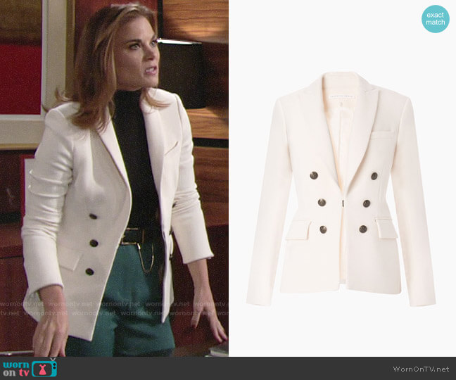Veronica Beard Peninsula Faux Double Breasted Blazer in Ecru worn by Phyllis Newman (Gina Tognoni) on The Young and the Restless