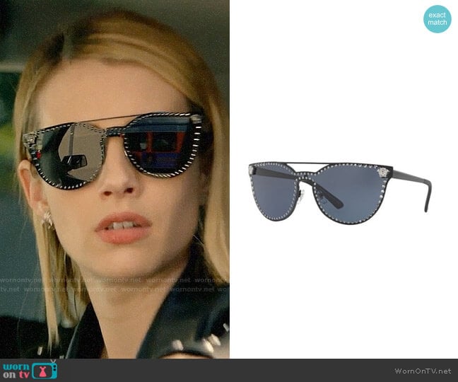 Versace Studded Flat-Top Wrap Sunglasses worn by Madison Montgomery (Emma Roberts) on American Horror Story