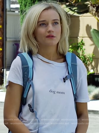 Terra’s white dog mom distressed tee on Dirty John