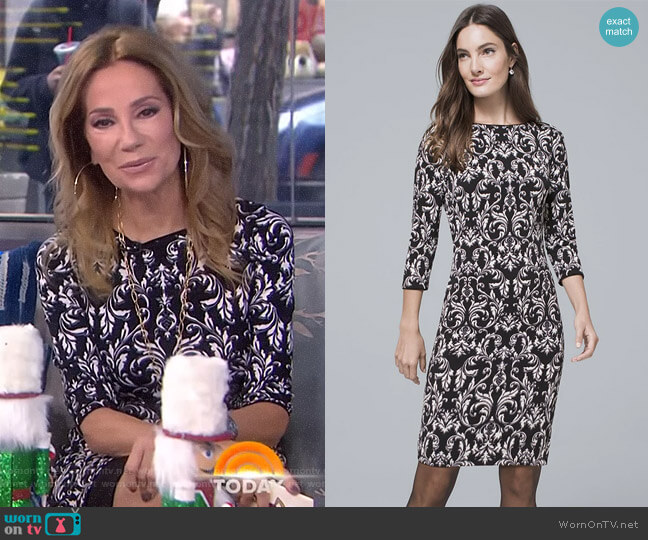 White House Black Market Reversible Filigree Print Knit Sheath Dress worn by Kathie Lee Gifford on Today