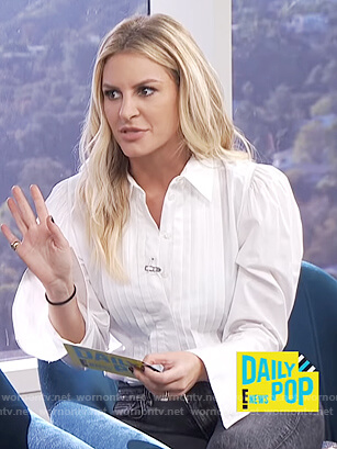 Morgan’s white pleated front blouse on E! News Daily Pop
