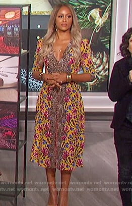 Eve’s yellow floral and leopard print dress on The Talk