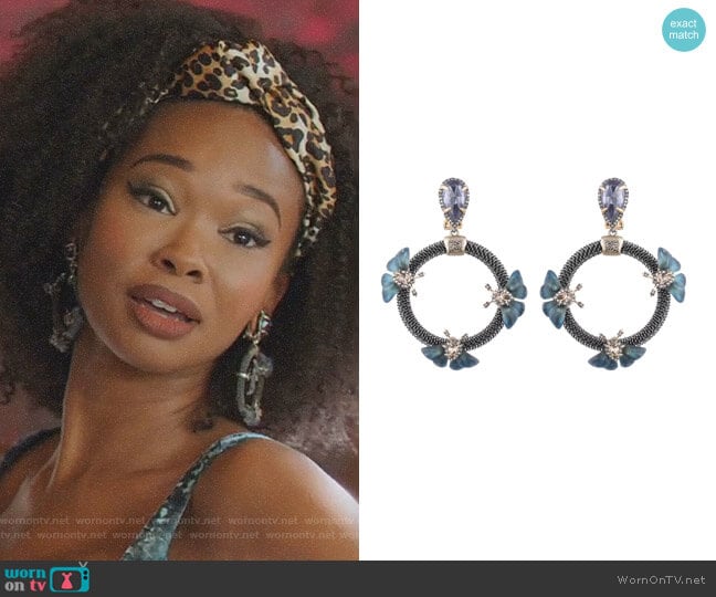Alexis Bittar Brutalist Butterfly Clip-On Drop Earrings worn by Monica Colby (Wakeema Hollis) on Dynasty