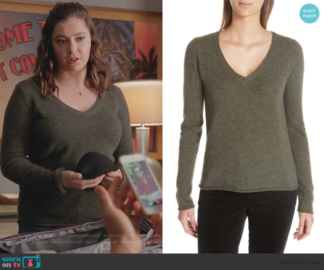 Anthony Thomas Melillo Cashmere V-Neck Sweater worn by Rebecca Bunch (Rachel Bloom) on Crazy Ex-Girlfriend