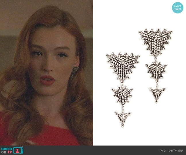 Aaryah Trikona Earrings worn by Kirby Anders (Maddison Brown) on Dynasty