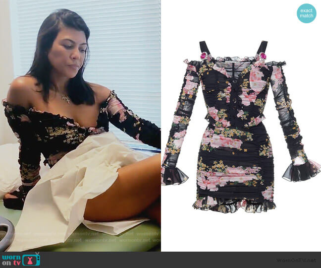 Alessandra Rich Floral Print Mini Dress worn by Kourtney Kardashian on Keeping Up with the Kardashians