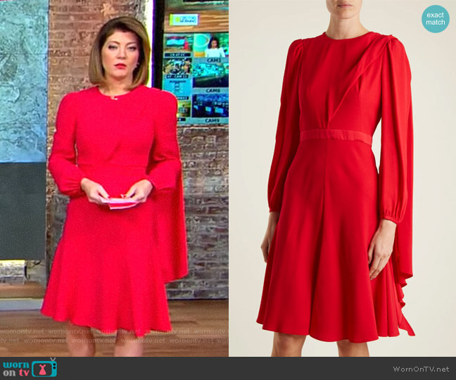Alexander McQueen Scarf-Neck Crepe Dress worn by Norah O'Donnell on CBS Mornings
