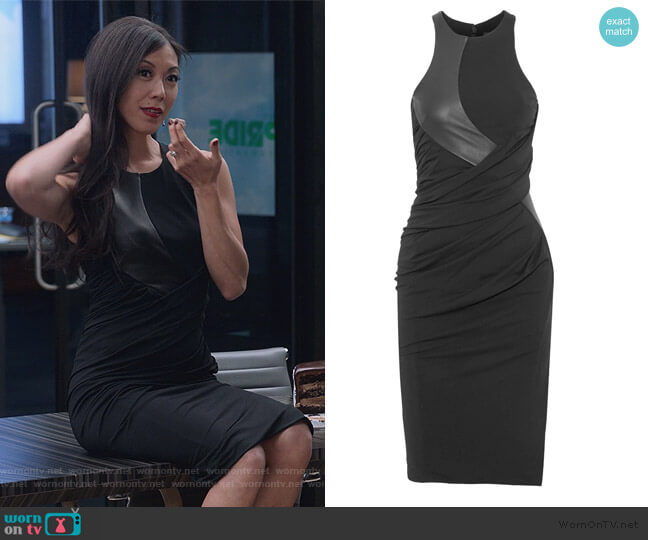Alexander Wang Leather-paneled ruched stretch-jersey dress worn by Tina Minoru (Brittany Ishibashi) on Marvels Runaways