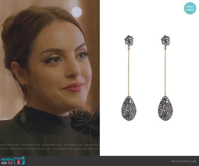 Alexis Bittar Pavé Teardrop Post Earrings worn by Fallon Carrington (Elizabeth Gillies) on Dynasty