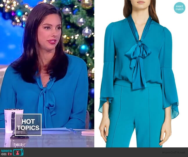 Alice + Olivia Merideth Tie Neck Silk Blouse worn by Abby Huntsman on The View