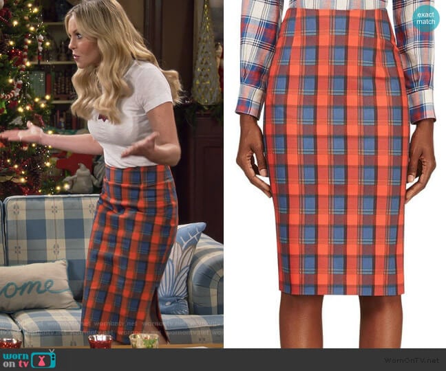 Altuzarra Djinn Plaid Pencil Skirt worn by DJ Tanner-Fuller (Candace Cameron Bure) on Fuller House