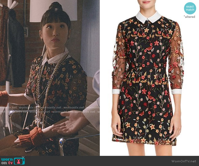 Aqua Embroidered Collared Dress worn by Monica (Alice Lee) on Take Two