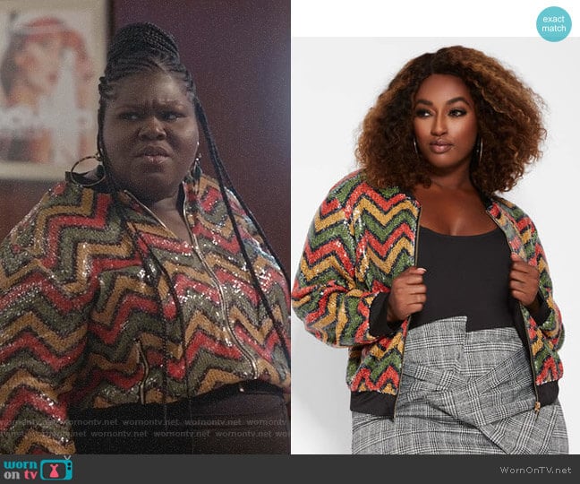 Ashley Stewart Zig Zag Sequin Bomber Jacket worn by Becky (Gabourey Sidibe) on Empire