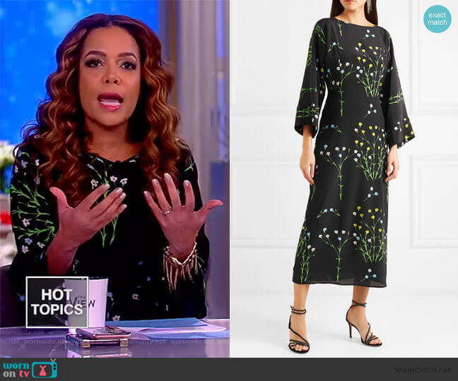 Bernadette Floral-print silk crepe de chine midi dress worn by Sunny Hostin on The View
