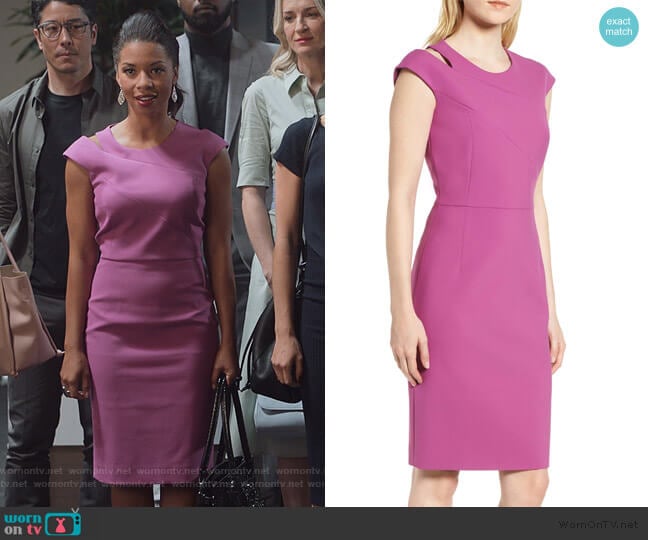 BOSS Danouk Ponte Sheath Dress worn by Catherine Wilder (Angel Parker) on Marvels Runaways