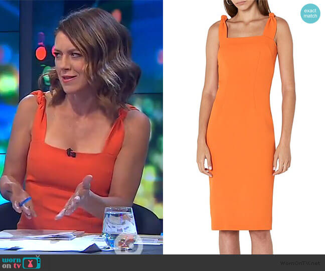 By Johnny Sherbet Knot Strap Midi Dress worn by Gorgi Coghlan on The Project