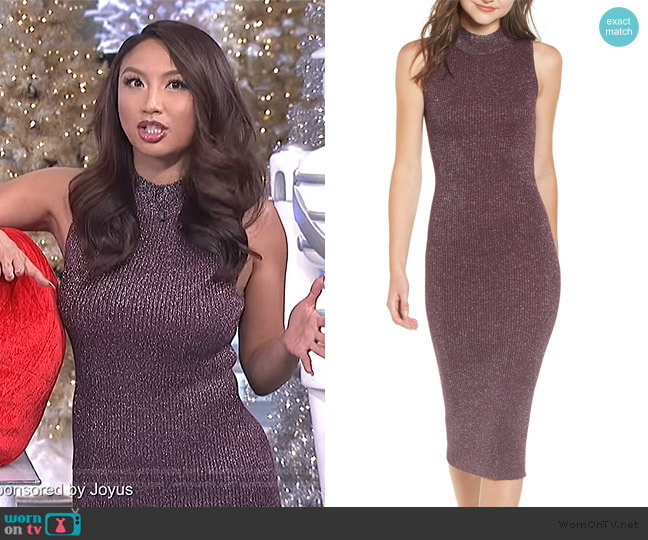 Chelsea28 Metallic Ribbed Body-Con Dress worn by Jeannie Mai on The Real