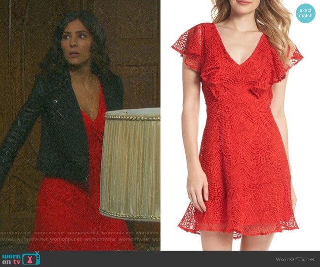 Chelsea28 Ruffle Sleeve Lace Fit & Flare Dress worn by Gabi Hernandez (Camila Banus) on Days of our Lives