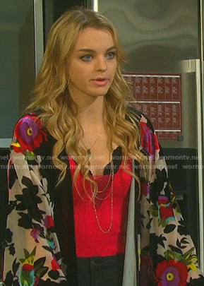 Claire’s white floral kimono on Days of our Lives