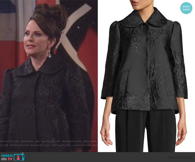Co 3/4-Sleeve Peter Pan Collar Metallic-Jacquard Jacket worn by Karen Walker (Megan Mullally) on Will and Grace