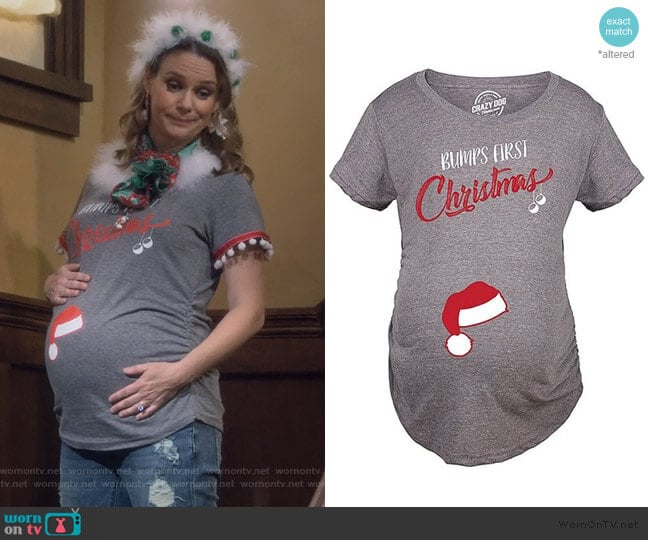 Crazy Dog 'Bump's First Christmas' Maternity Tee worn by Kimmy Gibbler (Andrea Barber) on Fuller House