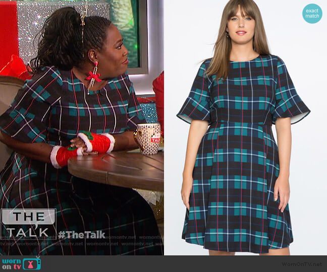 Eloquii Plaid Fit and Flare Dress worn by Sheryl Underwood on The Talk