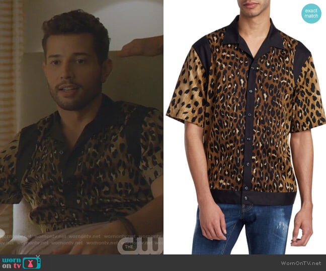 Dsquared2 Leopard Print Bowling Shirt worn by Sam Flores (Rafael de la Fuente) on Dynasty