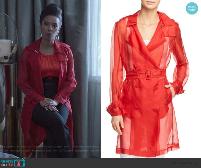 Elie Tahari Natania Sheer Trench Coat worn by Catherine Wilder (Angel Parker) on Marvels Runaways