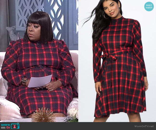 Eloquii Fit and Flare Plaid Dress worn by Loni Love on The Real