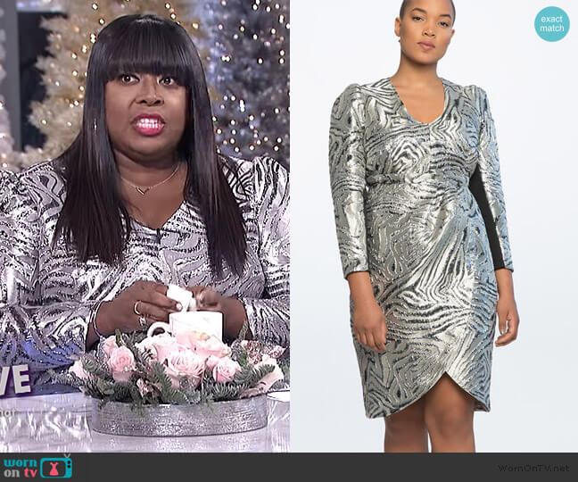 Eloquii V-Neck Sharp Shoulder Dress worn by Loni Love on The Real