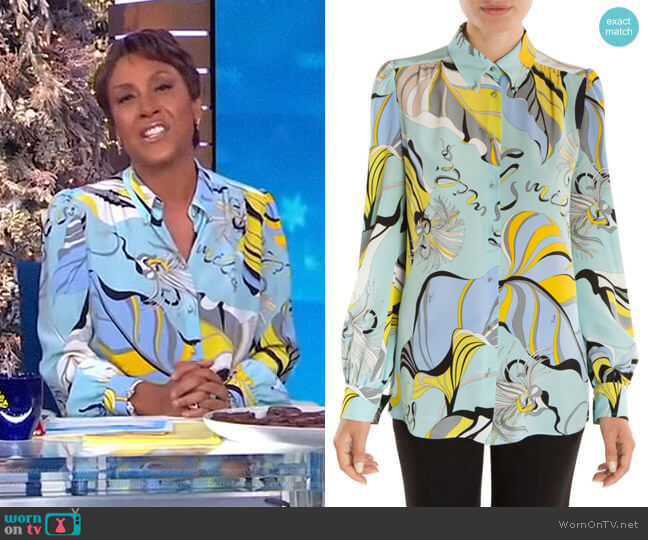 Emilio Pucci Silk Crepe Graphic Print Blouse worn by Robin Roberts on Good Morning America