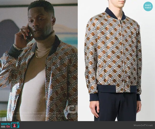 Fendi Geometric Print Bomber jacket worn by Jeff Colby (Sam Adegoke) on Dynasty