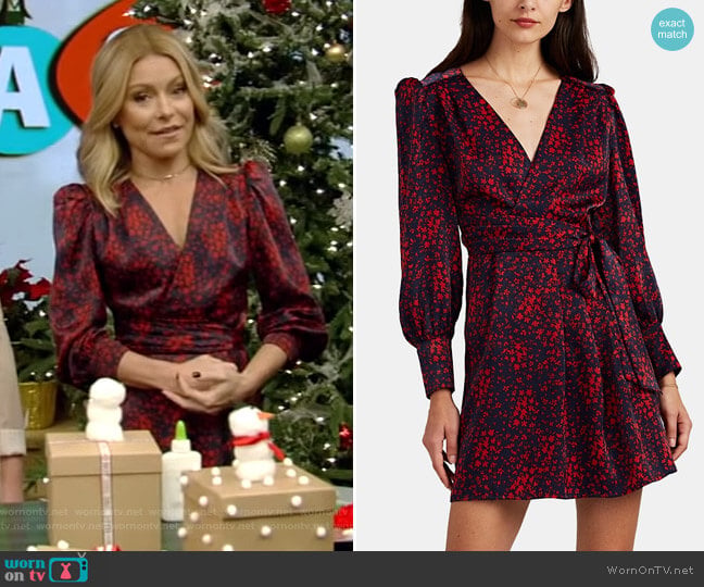 FiveSeventyFive Floral Satin Wrap Dress worn by Kelly Ripa on Live with Kelly and Mark