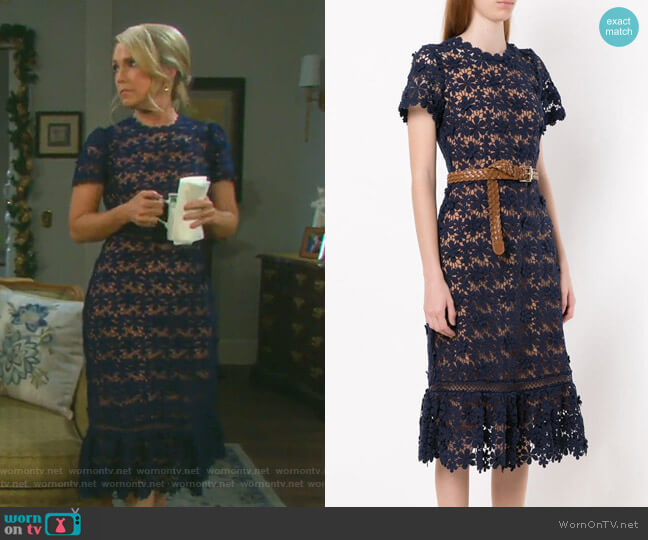 MICHAEL Michael Kors Floral Lace Midi Dress worn by Jennifer Horton (Melissa Reeves) on Days of our Lives