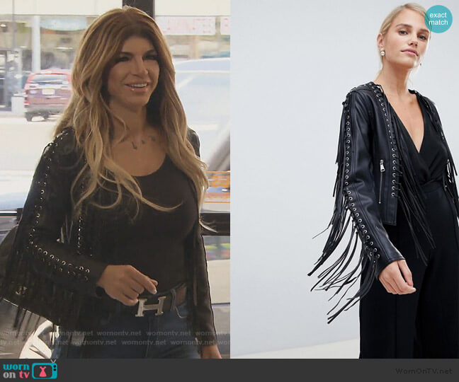 Forever Unique Tassel Fringing PU Jacket worn by Teresa Giudice on The Real Housewives of New Jersey