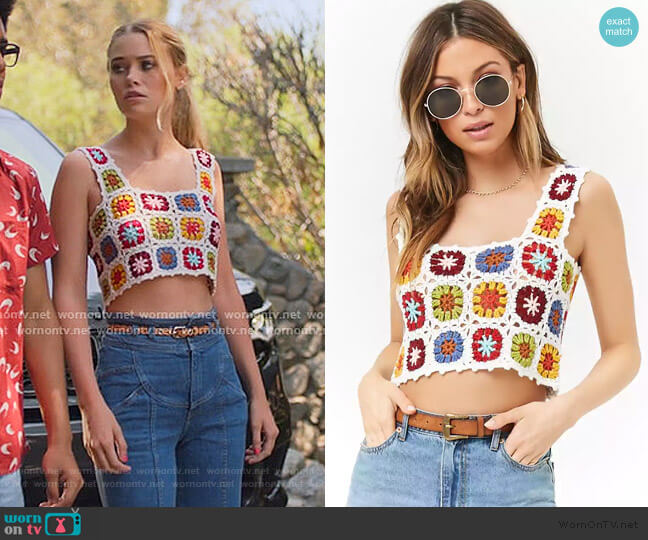 Forever 21 Floral Crochet Crop Top worn by Karolina Dean (Virginia Gardner) on Marvels Runaways