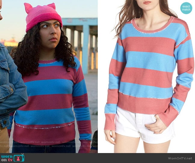 Frank & Eileen Tee Lab Stripe Crewneck Sweatshirt worn by Molly Hernandez (Allegra Acosta) on Marvels Runaways