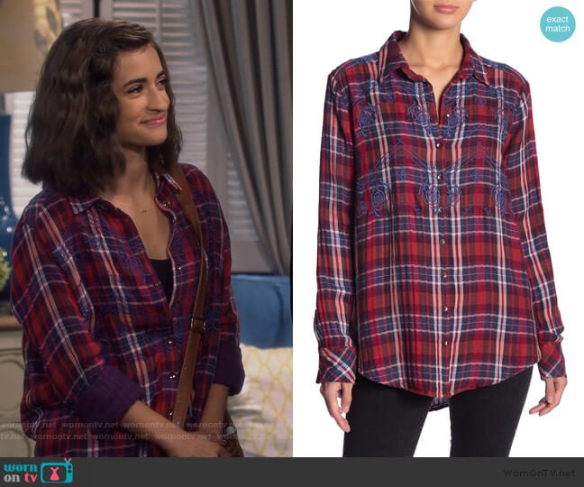 Free People Magical Plaid Embroidered Shirt worn by Ramona Gibbler (Soni Nicole Bringas) on Fuller House