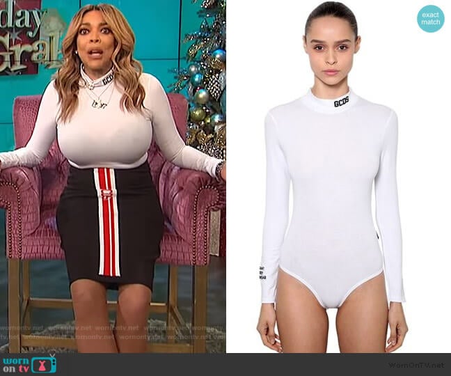 GCDS Logo Cotton Stetch Bodysuit worn by Wendy Williams on The Wendy Williams Show