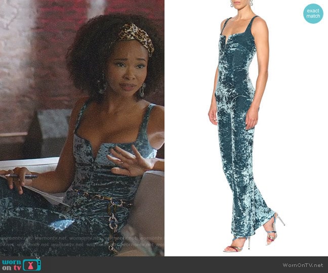 Galvan Solstice Velvet Jumpsuit worn by Monica Colby (Wakeema Hollis) on Dynasty