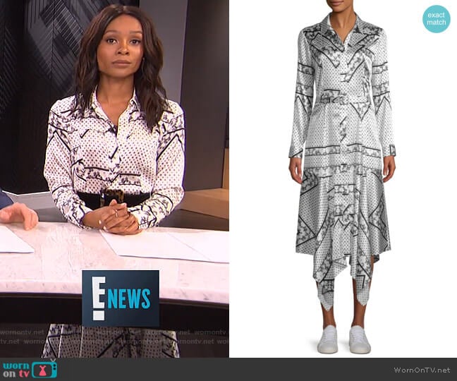 Ganni Blakely Scarf-Print Silk Dress worn by Zuri Hall on E! News