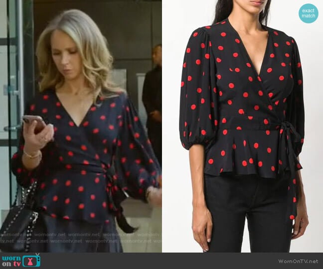 Ganni Polka Dot Wrap Blouse worn by Veronica Newell (Juno Temple) on Dirty John