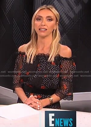 Giuliana’s black poppy print off-shoulder dress on E! News