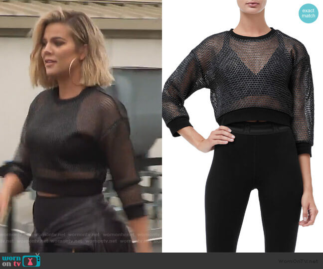 Good American Branded Mesh Pullover Sweatshirt worn by Khloe Kardashian on Keeping Up with the Kardashians