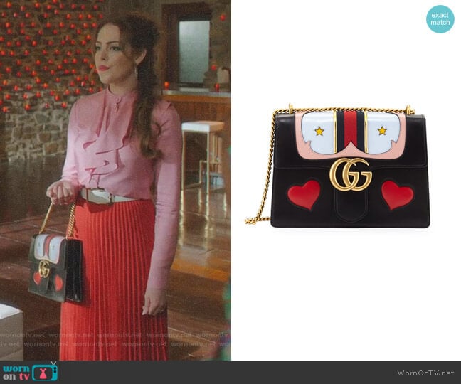 Gucci GG Marmont Medium Web Heart Shoulder Bag worn by Fallon Carrington (Elizabeth Gillies) on Dynasty