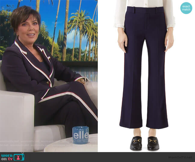 Gucci Side Stripe Stretch Cady Crop Flare Pants worn by Kris Jenner on Keeping Up with the Kardashians