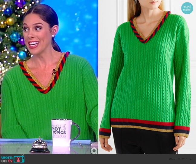 Gucci Lurex-trimmed cable-knit sweater worn by Abby Huntsman on The View