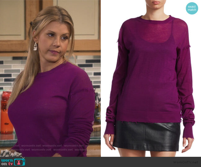 Helmut Lang Frayed Cashmere Pullover Sweater worn by Stephanie Tanner (Jodie Sweetin) on Fuller House