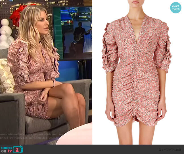 Isabel Marant Andor Floral Ruched-Seam Mini Dress worn by Morgan Stewart on E! News