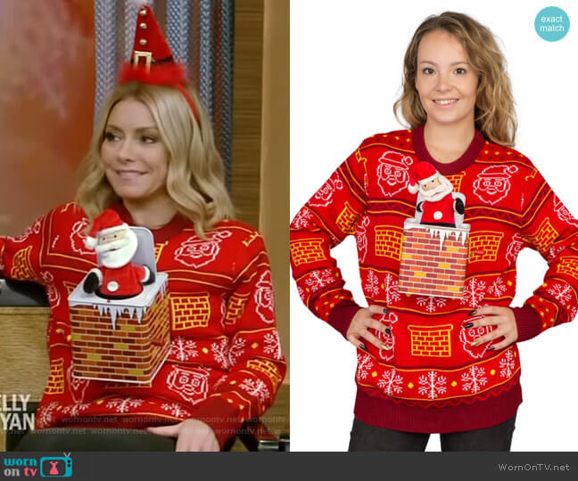 Ugly Christmas Sweater Jack in The Box Santa Claus Adult 3D Ugly Christmas Sweater worn by Kelly Ripa on Live with Kelly and Mark